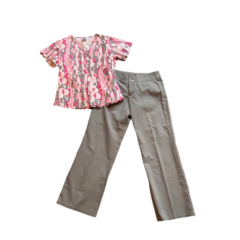 Landau Pink and Gray Scrub Set